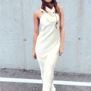 Elegant Cream Halter Neck Dress
